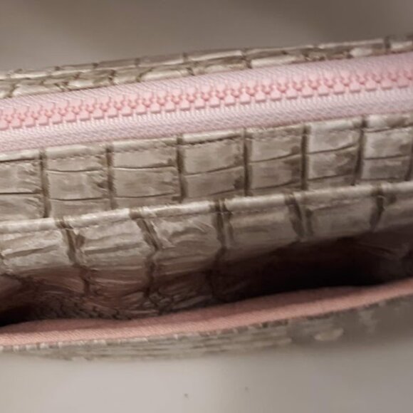 NEW Alligator print pebbled Faux Leather Satchel Shoulder Bag Beige Pink Minimal - Picture 10 of 11